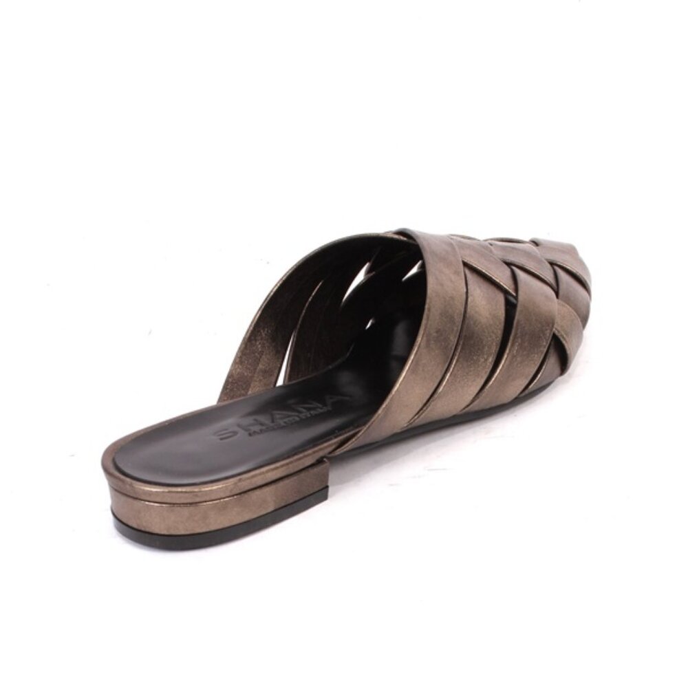 Shana 026 Metallic Black Leather Mules Pumps Loafers Shoes - Picture 4 of 8
